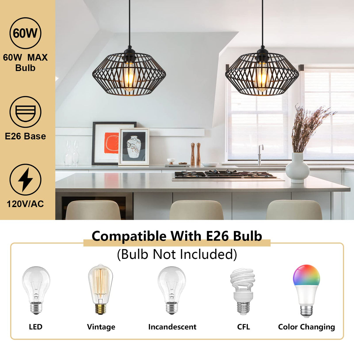 Modern Black Pendant Light, Industrial Pendant Light Fixture, Adjustable Metal Hanging Pendant Lights, Farmhouse Pendant Lighting for Kitchen Island, Hallway