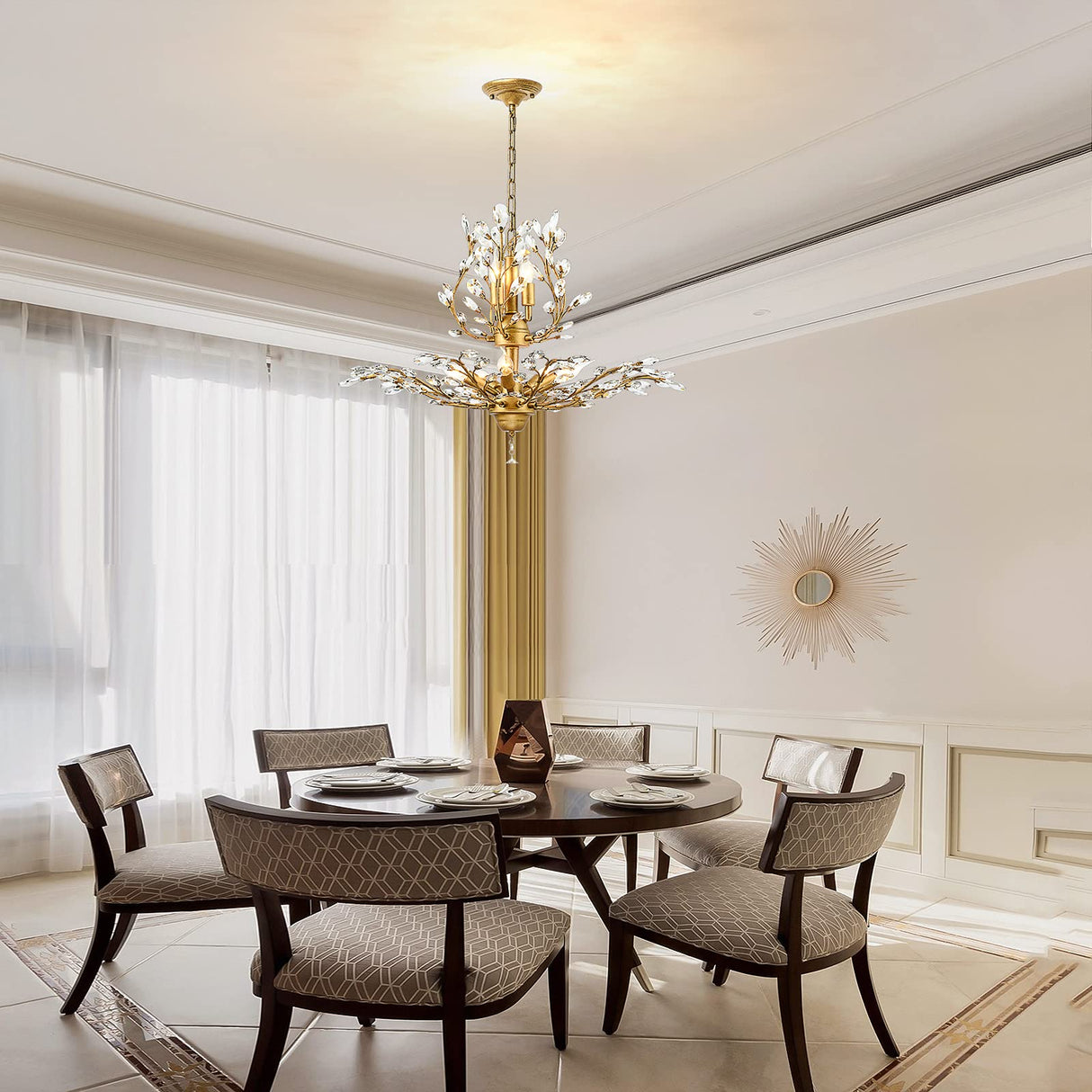 Crystal Chandeliers,Vintage Pendant Lighting Crystal Chandelier Lighting Fixtures with 8 Lights,Ceiling Light Fixture for Living Room Bedroom Restaurant Porch Hallway (Gold)