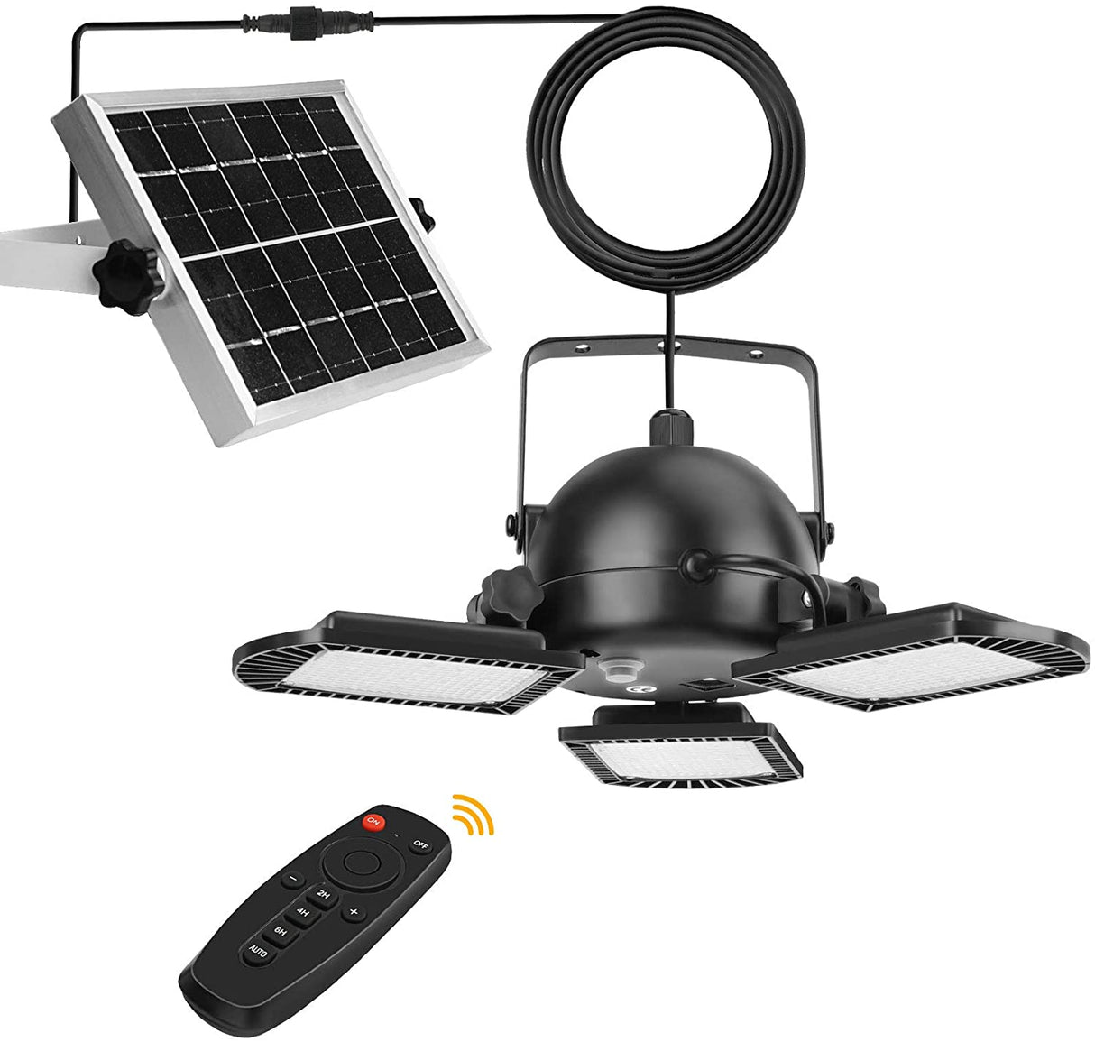 Solar Pendant Lights Outdoor Indoor 800LM 60LED Solar Powered Shed Light 3 Leaf Adjustable Solar Security Lights with Remote for Home Garage Garden Barn Tent