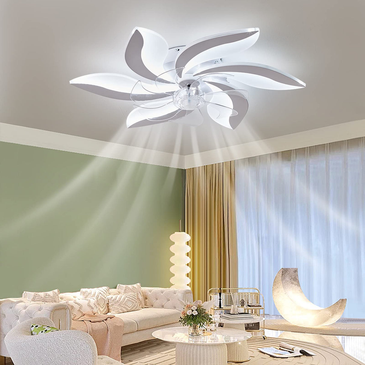 68cm Low Profile Ceiling Fans with Lights and Remote/APP Control,3 Light Color Changes,6 Wind Speed Modes,Flush Mount Ceiling Fan Light,Modern Ceiling Light with Fan for Bedroom/Study/Office…