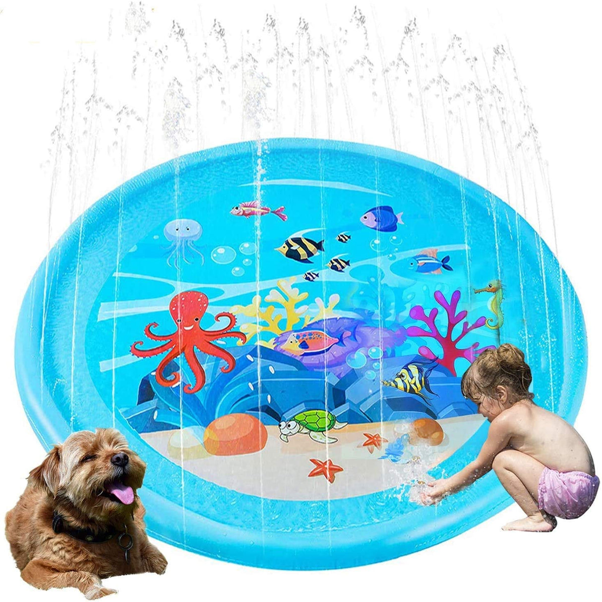 Upgraded Sprinkler Pad Water Spray pad Splash Play Mat 170cm Outdoor Water Toys, Outdoor Splash Pad Sprinkler for Kids