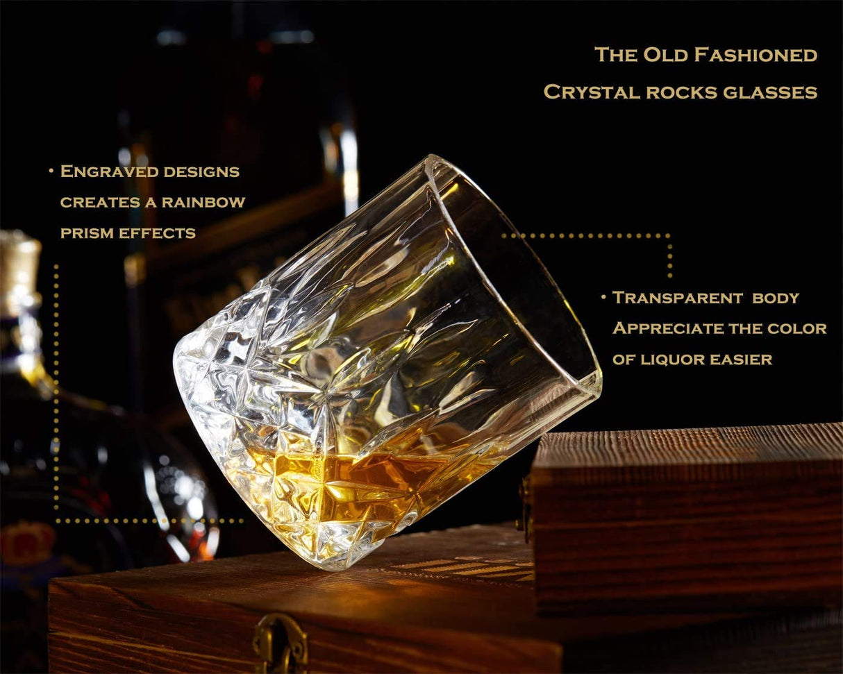 Whisky Stones and Glasses Gift Set, Whisky Rocks Chilling Stones in Handmade Wooden Box– Cool Drinks without Dilution – Whisky Glasses Set of 2, Gift for Dad, Husband, Men – iiiMY