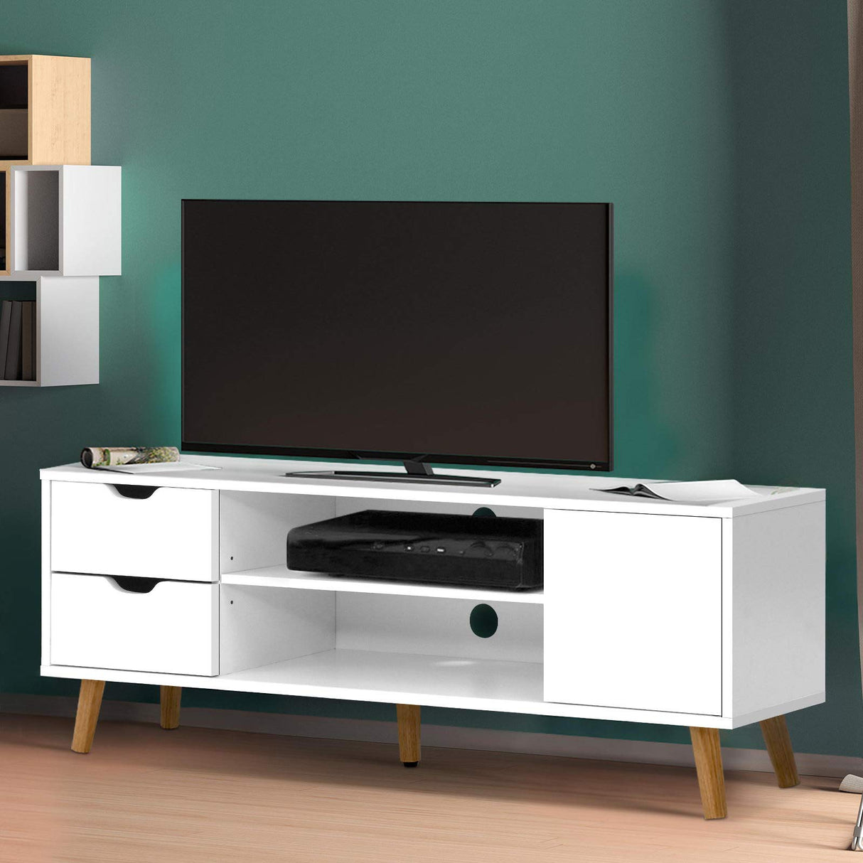 TV Unit 120cm Length Entertainment Unit Wooden TV Console Cabinet, White