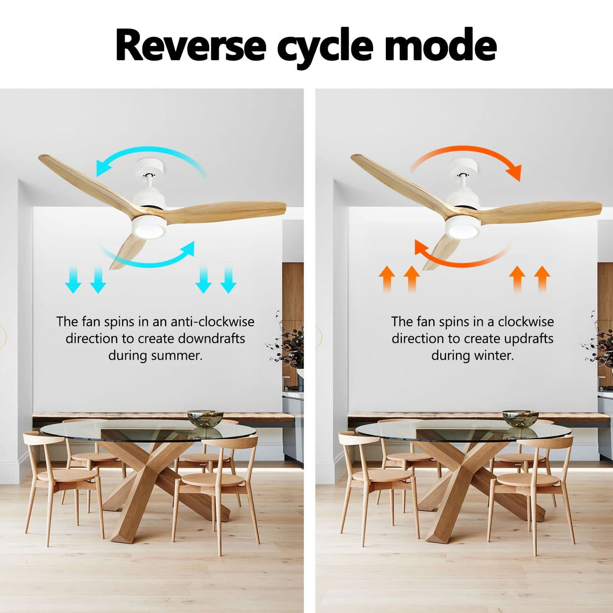 Wood Ceiling Fan Light Cooling With Remote Control LED Quiet Bedroom Living Room Modern 3 Blades 5 Speed Reverse Motor 3 Timers 52 Inch Nature Colour