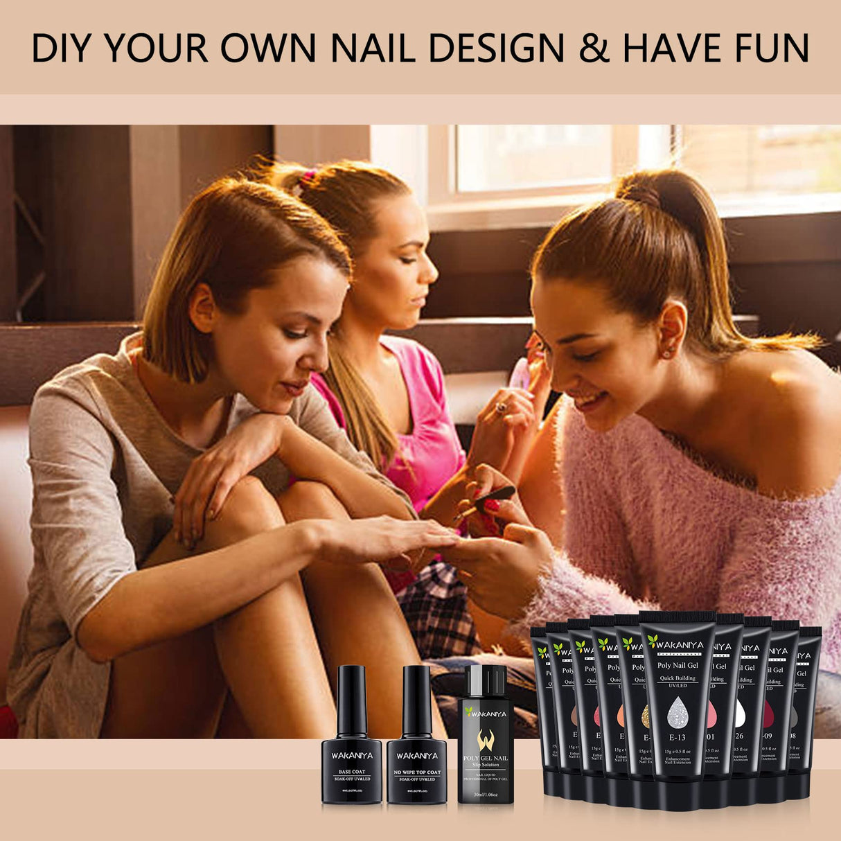 Poly Gel Nail Kit with Lamp, Warm Colors Quick Nail Extension Enhancement Gel Professional Poly Gel Kit for Starters and Technician DIY French Ombre Nails