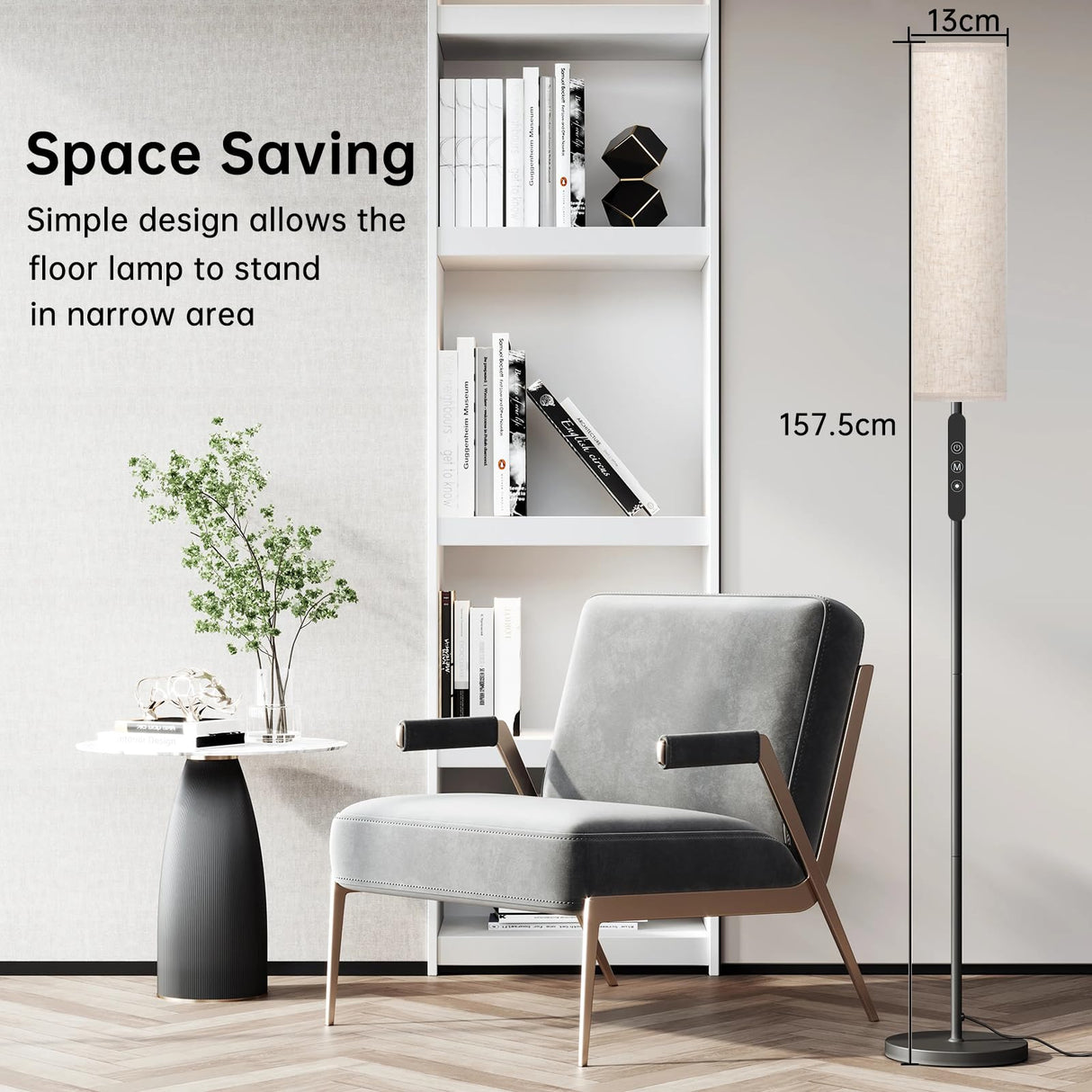 Floor Lamp for Living Room, 3 Color Temperature Modern Standing Lamp with Lampshade, Dimmable LED Pole Lamps with Remote Control, 1.6 Meter Minimalist Tall Lamp for Living Room Bedroom Office