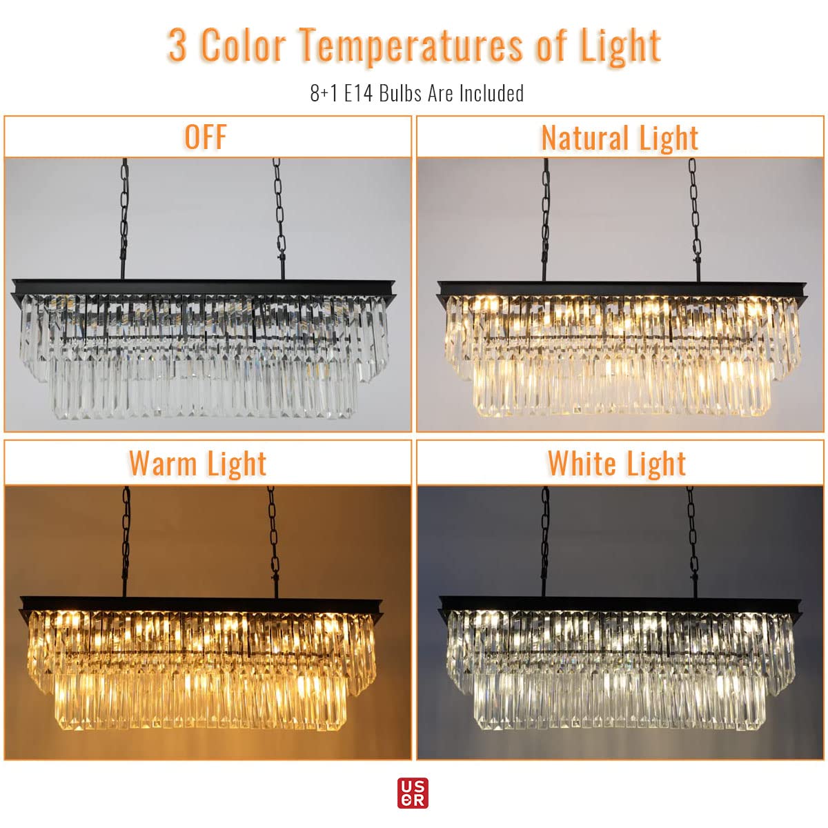Modern Crystal Chandelier 8 Lights Black Ceiling Light L86xW35cm Luxury Crystal Pendant Lights Fixture 3 Colors Island Light Linear Chandeliers for Dining Room Living Room Kitchen Bulbs Included