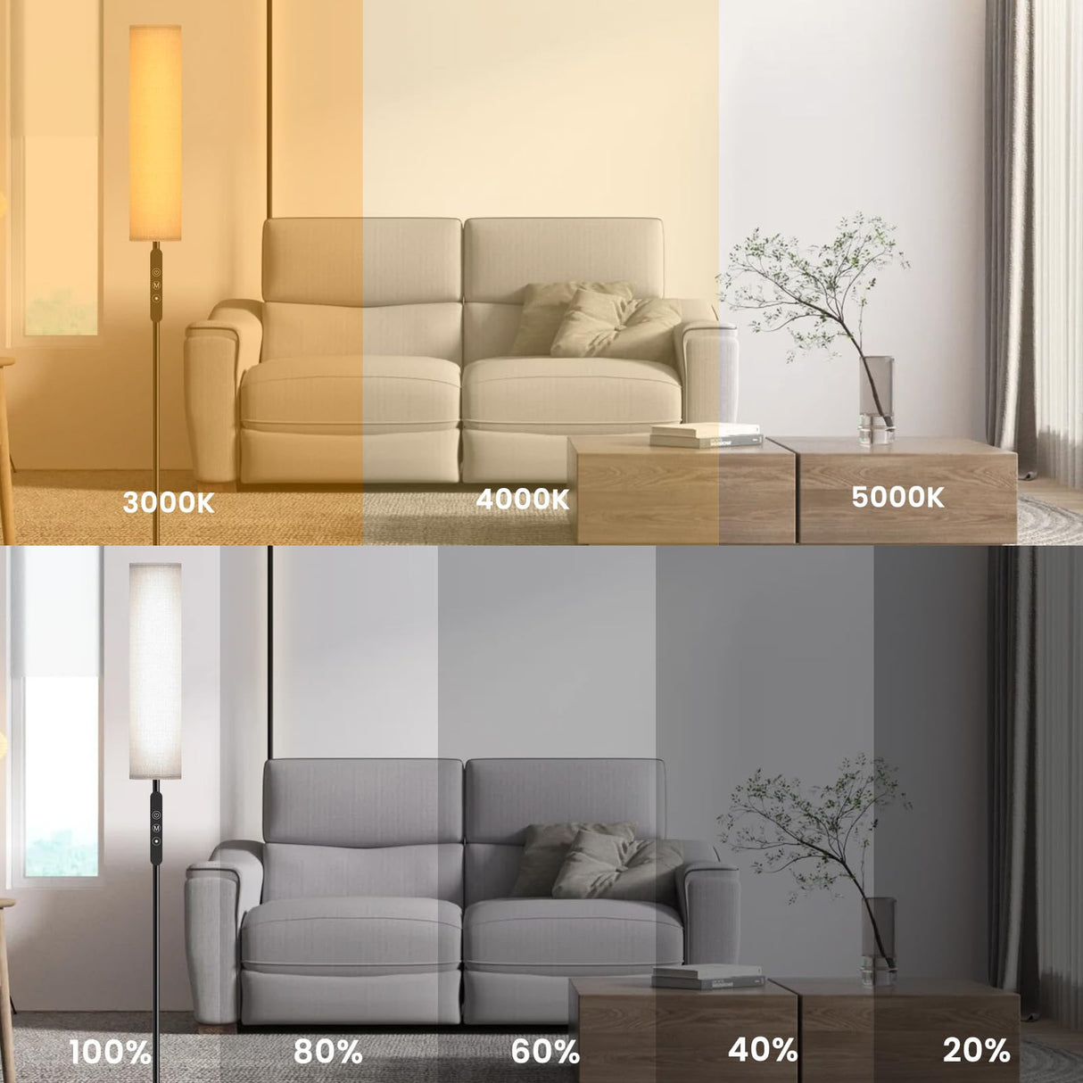 Floor Lamp for Living Room, 3 Color Temperature Modern Standing Lamp with Lampshade, Dimmable LED Pole Lamps with Remote Control, 1.6 Meter Minimalist Tall Lamp for Living Room Bedroom Office