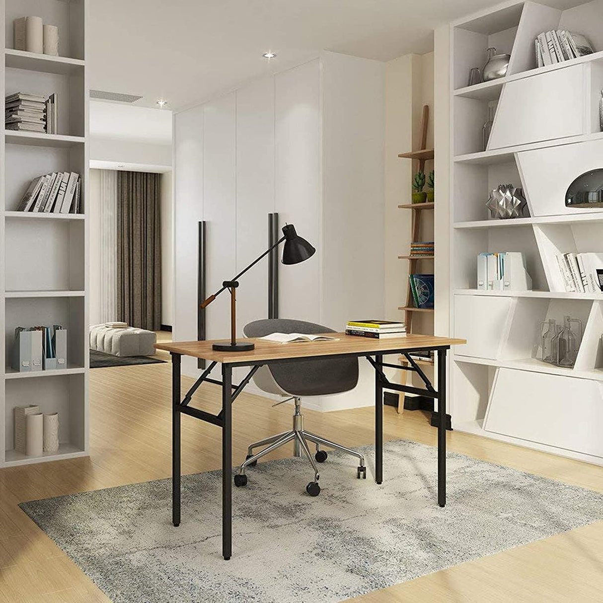 Folding Desk for Home Office 100cm Length Modern Folding Table Computer Desk No Install Needed