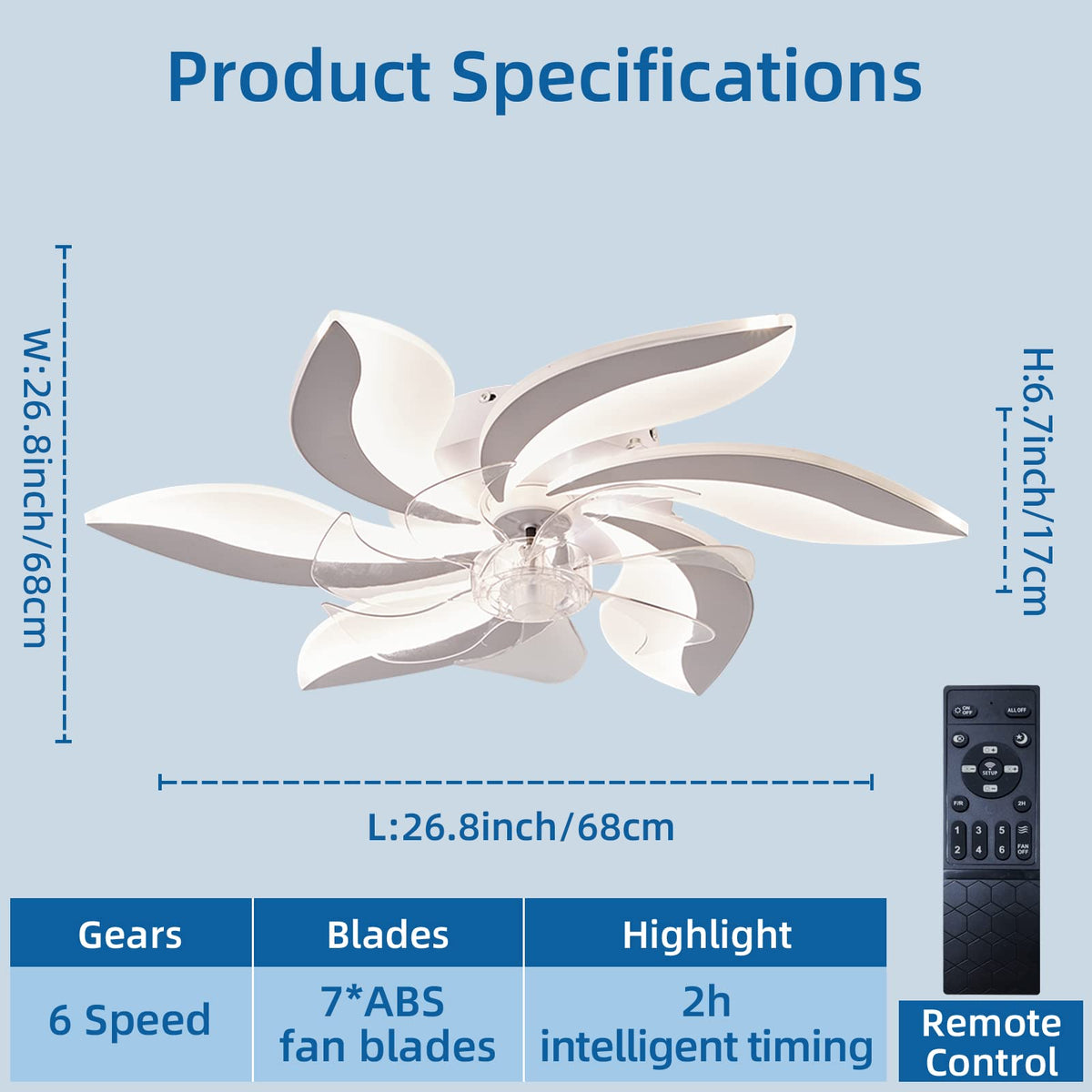 68cm Low Profile Ceiling Fans with Lights and Remote/APP Control,3 Light Color Changes,6 Wind Speed Modes,Flush Mount Ceiling Fan Light,Modern Ceiling Light with Fan for Bedroom/Study/Office…