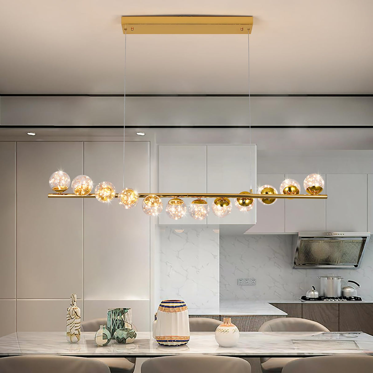 Modern Sputnik Chandelier 12 Lights LED Clear Glass Globe Pendant Light Dimmable LED Chandeliers Ceiling Light Gold Brass Chandeliers for Kitchen Island Dining Room Living Room