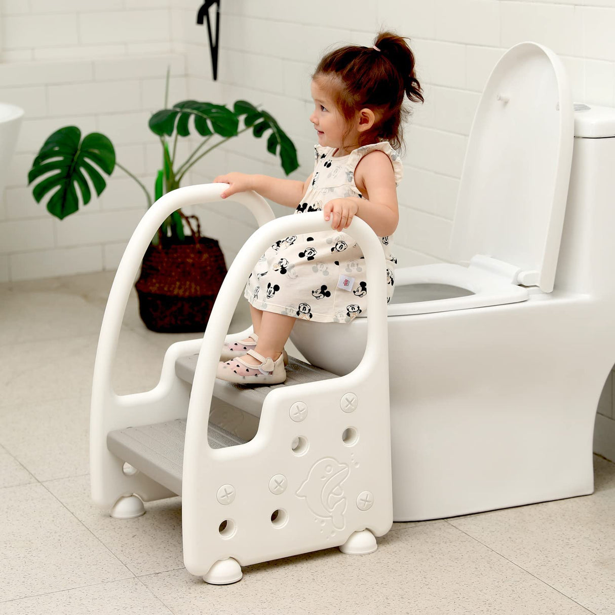 Step Stool for Kids,Toddler Step Stool with Handles and Non-Slip Steps, Two Step Stool for Toilet,Toddler Children Potty Training Kitchen Foot Stool,Gray