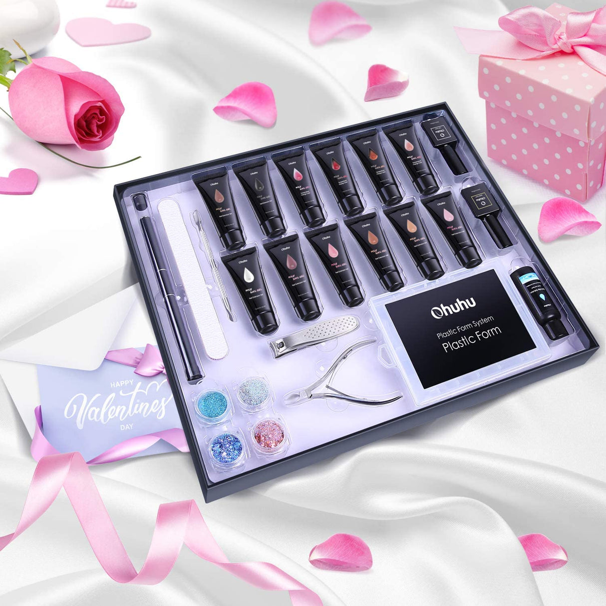 Poly Nail Gel Kit, 12 Colours Nail Gel Kit Enhancement Builder with 4 Temperature Color Changing Extension, 8 Regular Color Nail Extension, Slip Solution Trial Professional Technician Kit for DIY