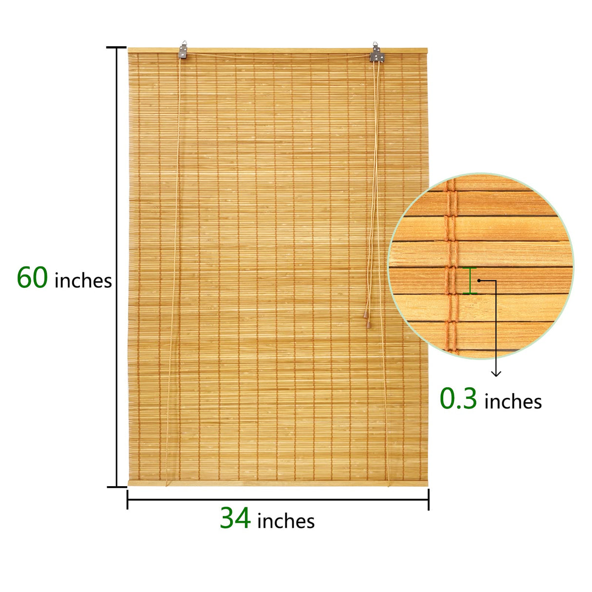 Bamboo Blinds, 34" W x 60" H Roman Window Shades for Home Office Hotel, Roll Up Blinds and Shades for Patio Indoor Outdoor Porch