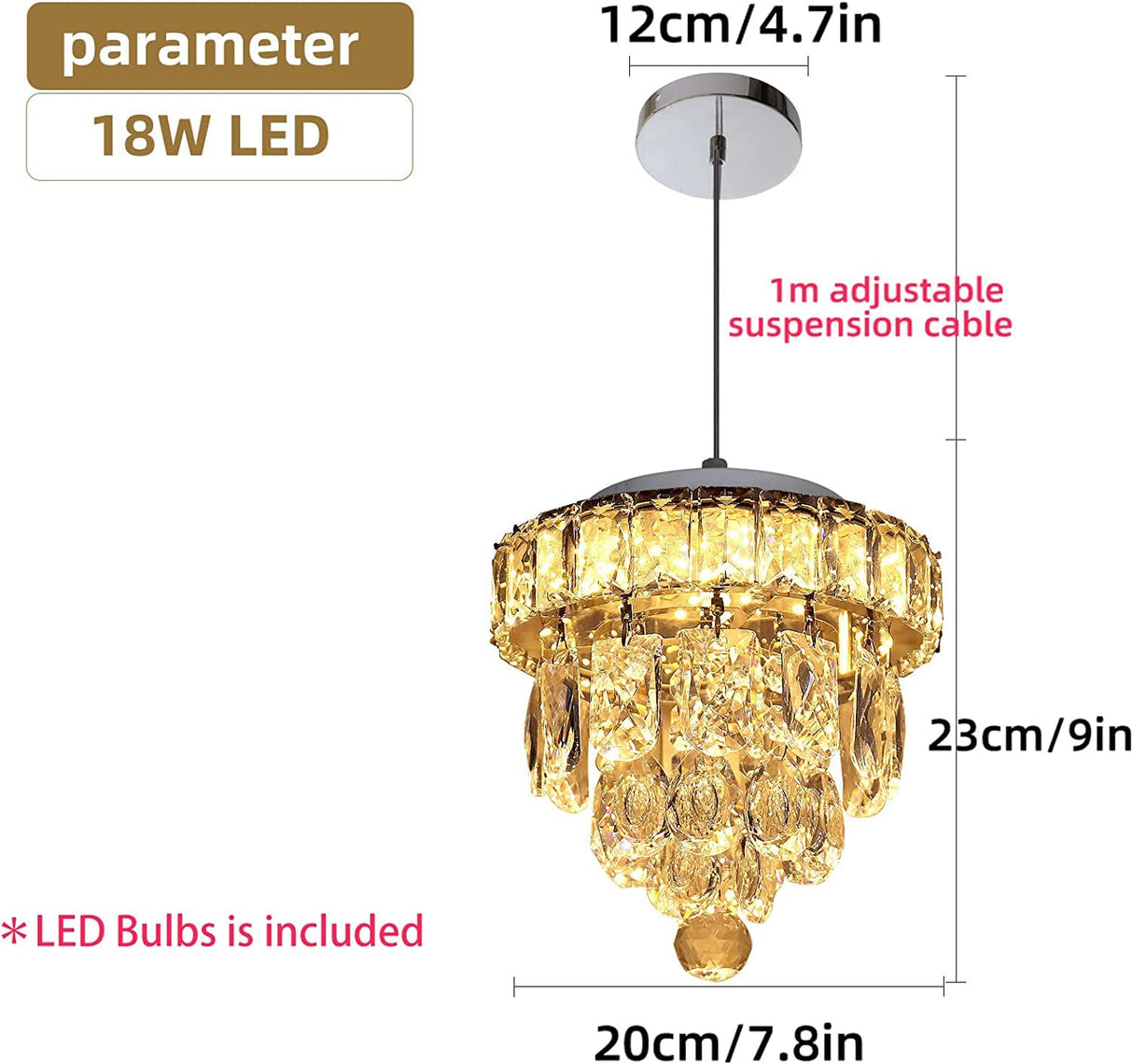 Mini Crystal Chandelier,Chrome Ceiling Pendant Light Fixtures,LED Crystal Flush Mount Ceiling Light Dimmable with Remote for Bedroom Dining Room Hallway(18W/3000-6500K)