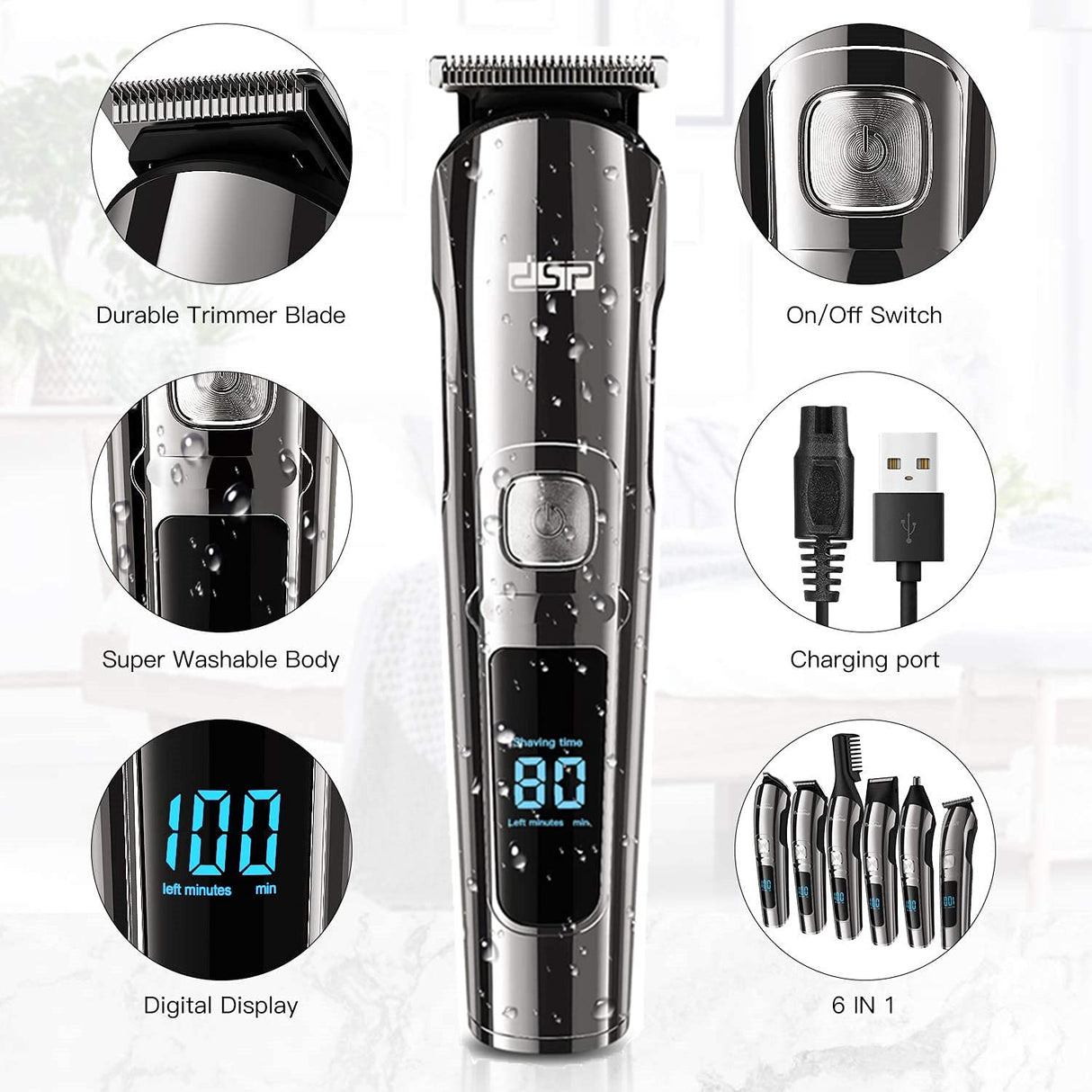 Beard Trimmer, Cordless Hair Clippers Hair Trimmer for Men, Waterproof Body Mustache Nose Ear Facial Cutting Groomer, Electric Shaver All in 1 Grooming Kit, USB Rechargeable & LED Display