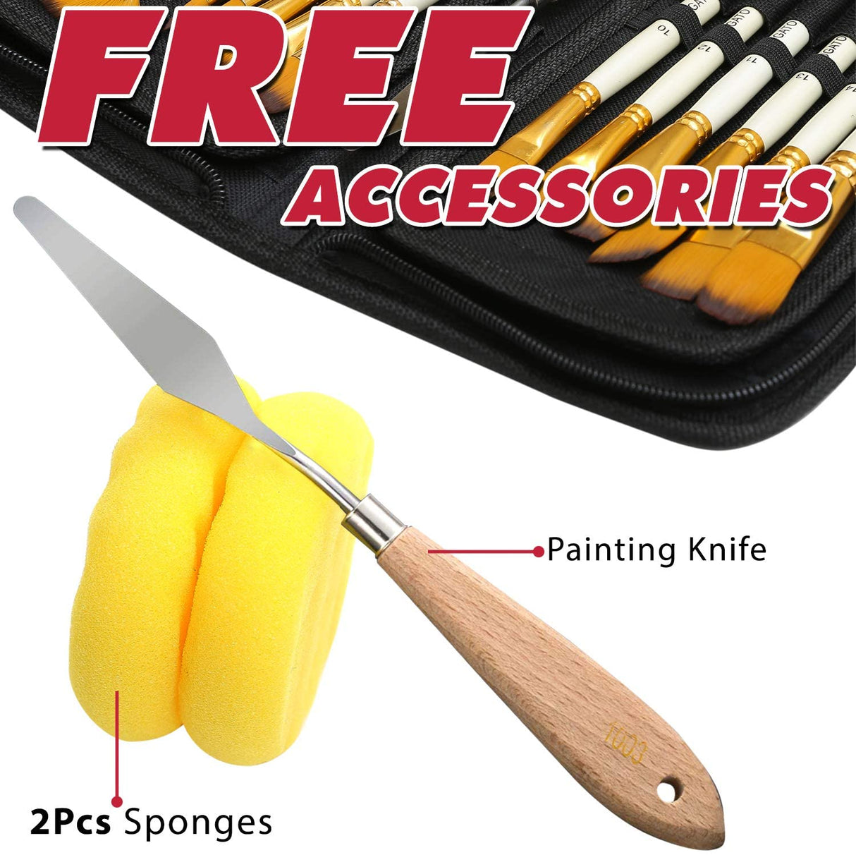 Artist Paint Brush Set 15pcs Includes Pop-up Carrying Case with Free Palette Knife and 2 Sponges for Acrylic, Oil, Watercolor, Art, Scale Model, Face, Paint by Numbers for Adults