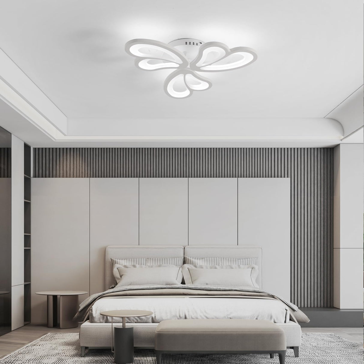 Modern LED Ceiling Light,Dimmable Acrylic Flush Mount Ceiling Lamp,3 Petals Metal Flower Shape Chandelier Lighting Fixture for Living Room Bedroom Kitchen Office Dining Room