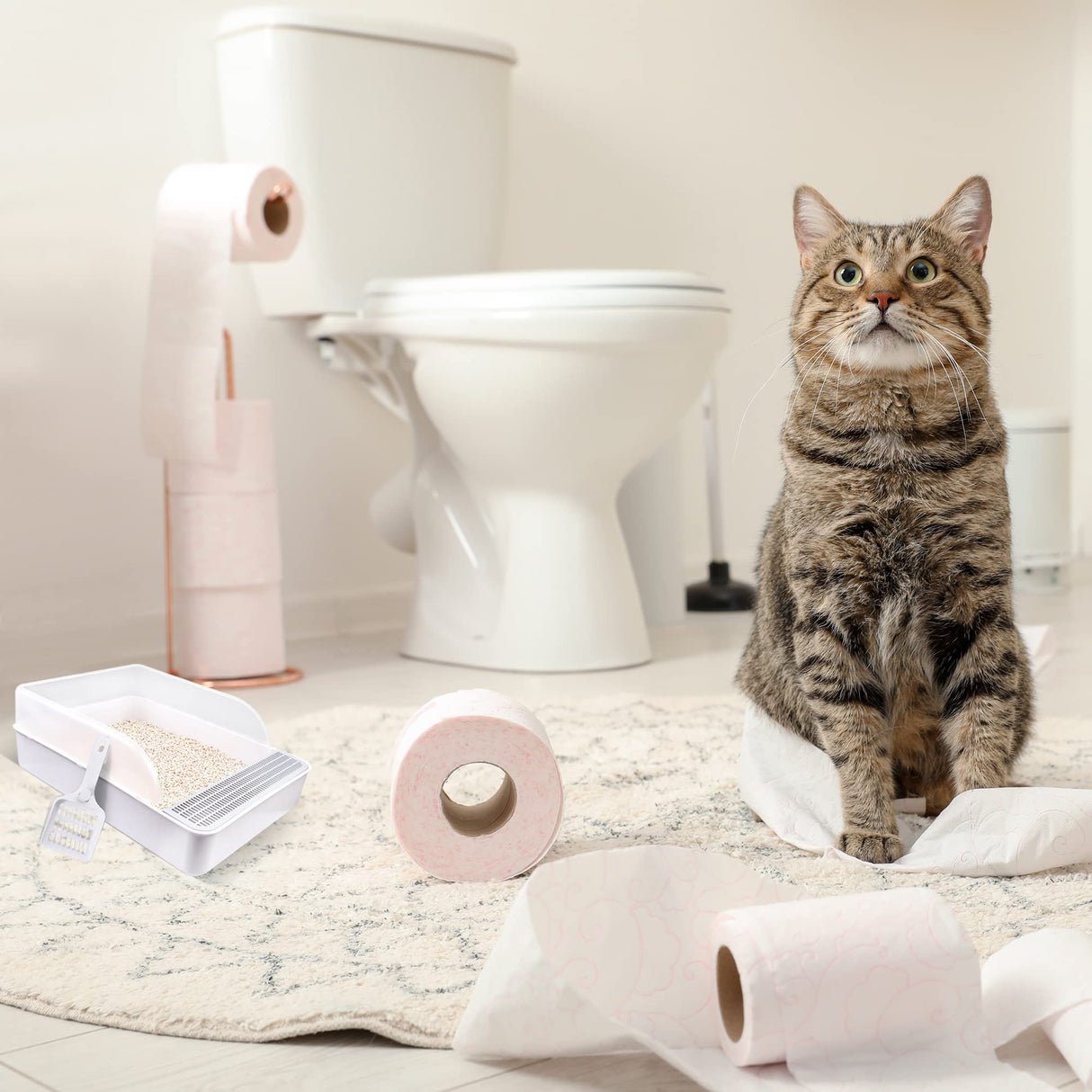 Cat Litter Tray with Free Scoop Easy Installation Suitable for Large Cat