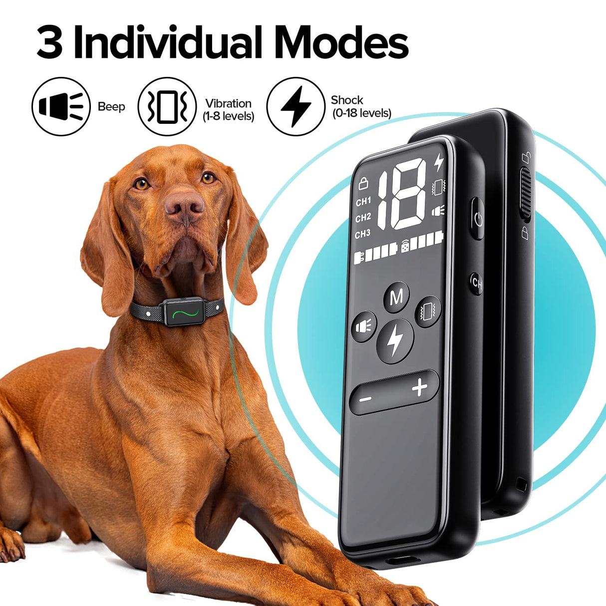 Dog Training Collar, Rechargeable Shock Collar for Dogs with Vibration, Electric Shock, Beep, Security Lock, Remote and Waterproof for Small, Medium, Large Dogs