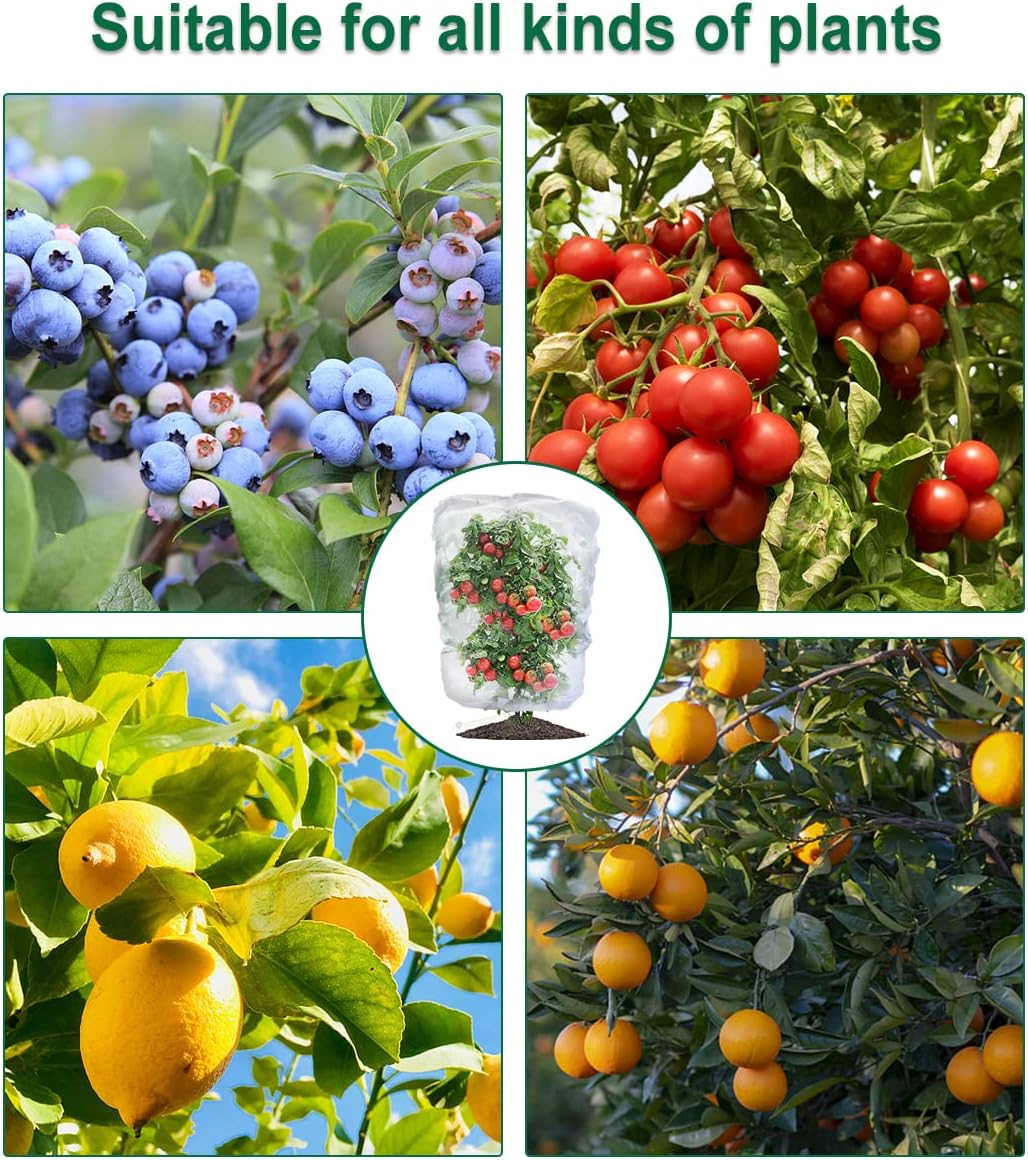 4 Pack Fruit Protection Bags with Drawstring, Garden Netting Plant Covers, 3.5 Ft x 2.3 Ft Perfect for Tomato Netting Cover Garden Plant Barrier Netting Bags for Vegetables Fruits Flower