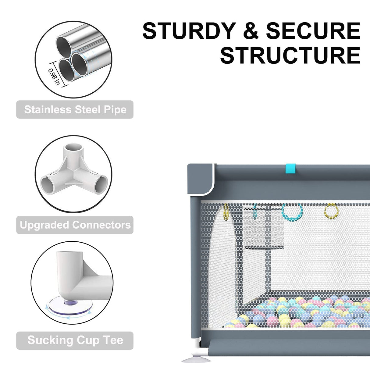 Baby Playpen, 200cm Extra-large Playpens Play Yard with 50 Balls Pit, 4x handlers, Baby Play Gates with Basket Net, Playards Fence for Toddler Babies with Breathable Mesh (200*160*66cm)