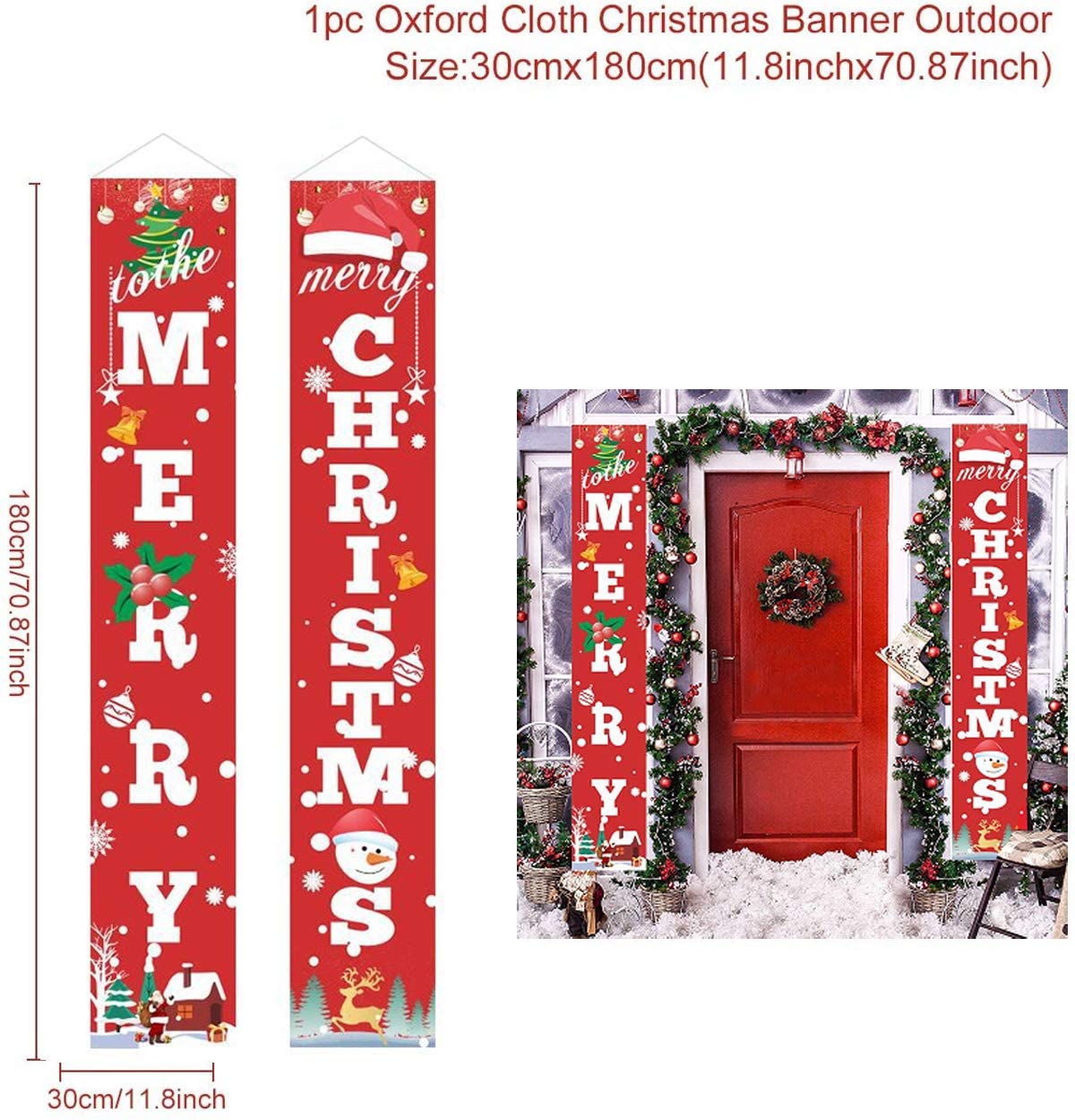 Christmas Porch Sign, Merry Christmas Decoration Banner, Home Outdoor Porch Sign for Xmas Holiday Front Door Wall Decor (Merry Christmas)