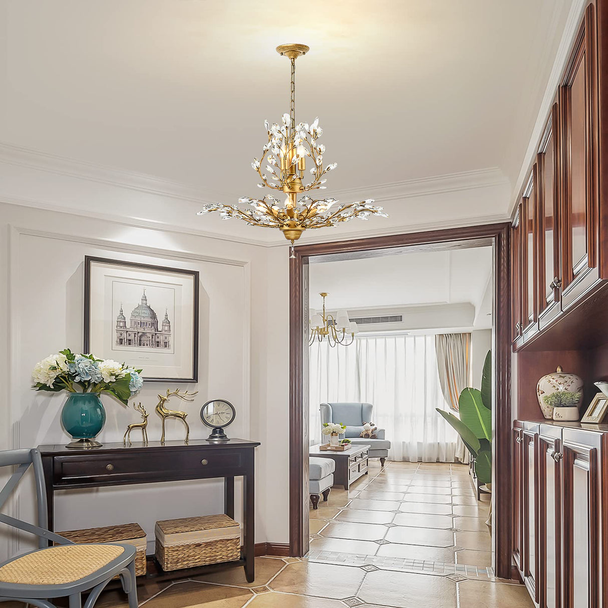 Crystal Chandeliers,Vintage Pendant Lighting Crystal Chandelier Lighting Fixtures with 8 Lights,Ceiling Light Fixture for Living Room Bedroom Restaurant Porch Hallway (Gold)