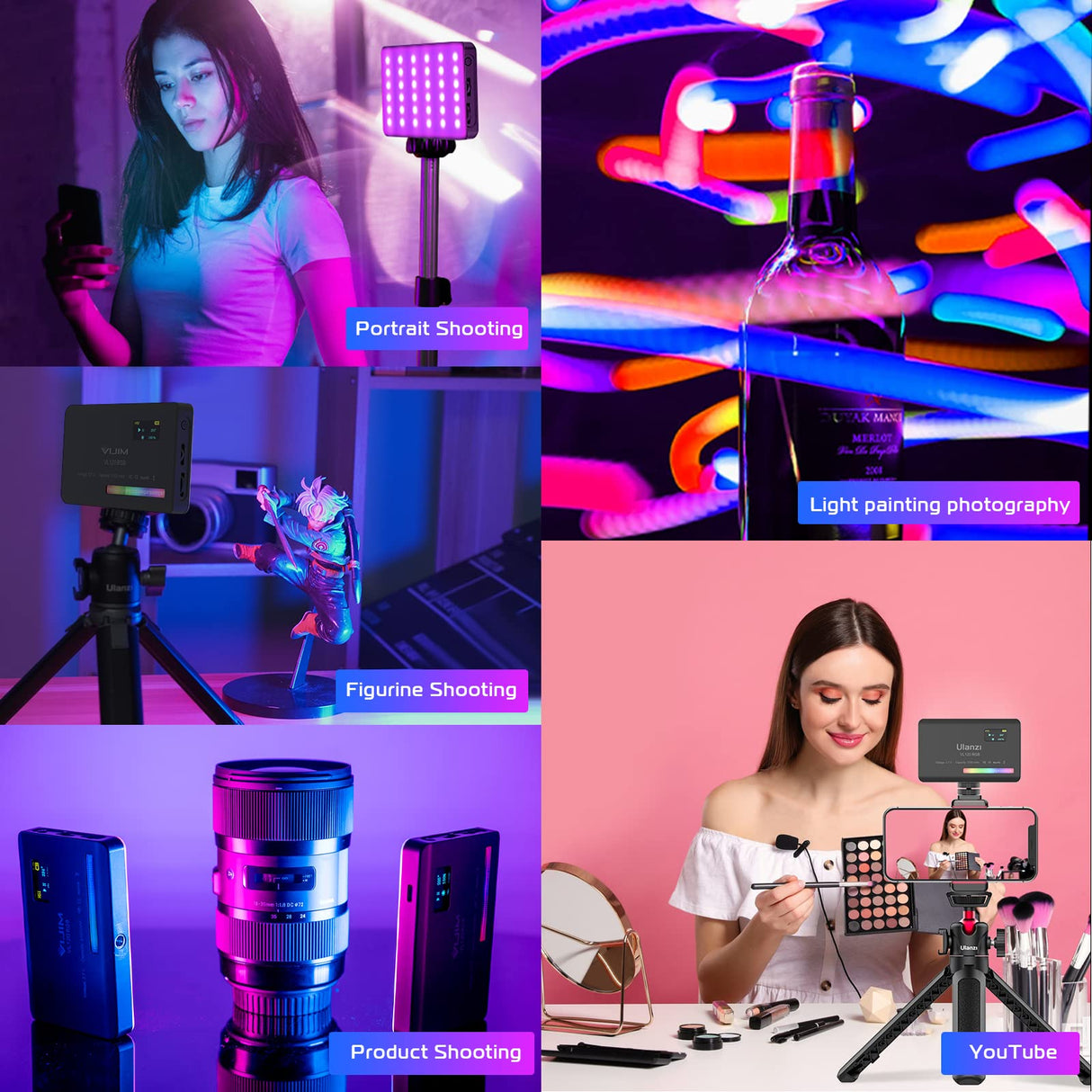 VL120 RGB LED Video Light, 360° Full Color Portable Camera Light, CRI 95+ 2500-9000K Dimmable Panel Lamp w LCD, 3100mAh Rechargeable DSLR Lighting for Vlogging, Photography, Video Conference