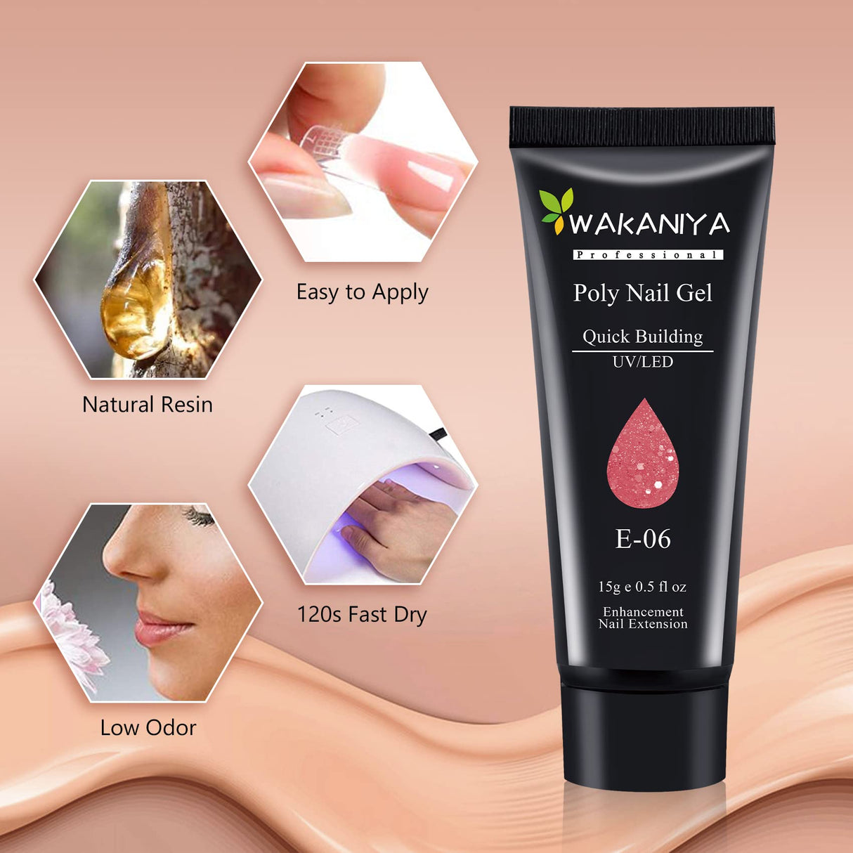 Poly Gel Nail Kit with Lamp, Warm Colors Quick Nail Extension Enhancement Gel Professional Poly Gel Kit for Starters and Technician DIY French Ombre Nails