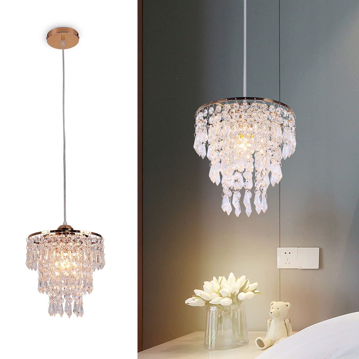 Mini Crystal Chandelier Pendant Ceiling Light Fitting Hallway Lights Ceiling Light Crystal Raindrop Chandelier for Bedroom Living Room Dining Room