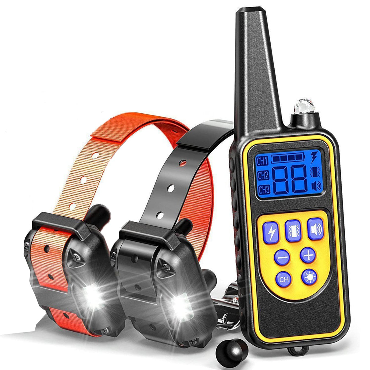 Dog Training Collar with Remote Control,100% IPX7 Waterproof Rechargeable Electric Train Collar with LED Light/Beep/Vibration/Shock Modes, Dog Pet Anti Bark E-Collar for Small, Medium, Large Dogs (1 Remote + 2 Receiver)