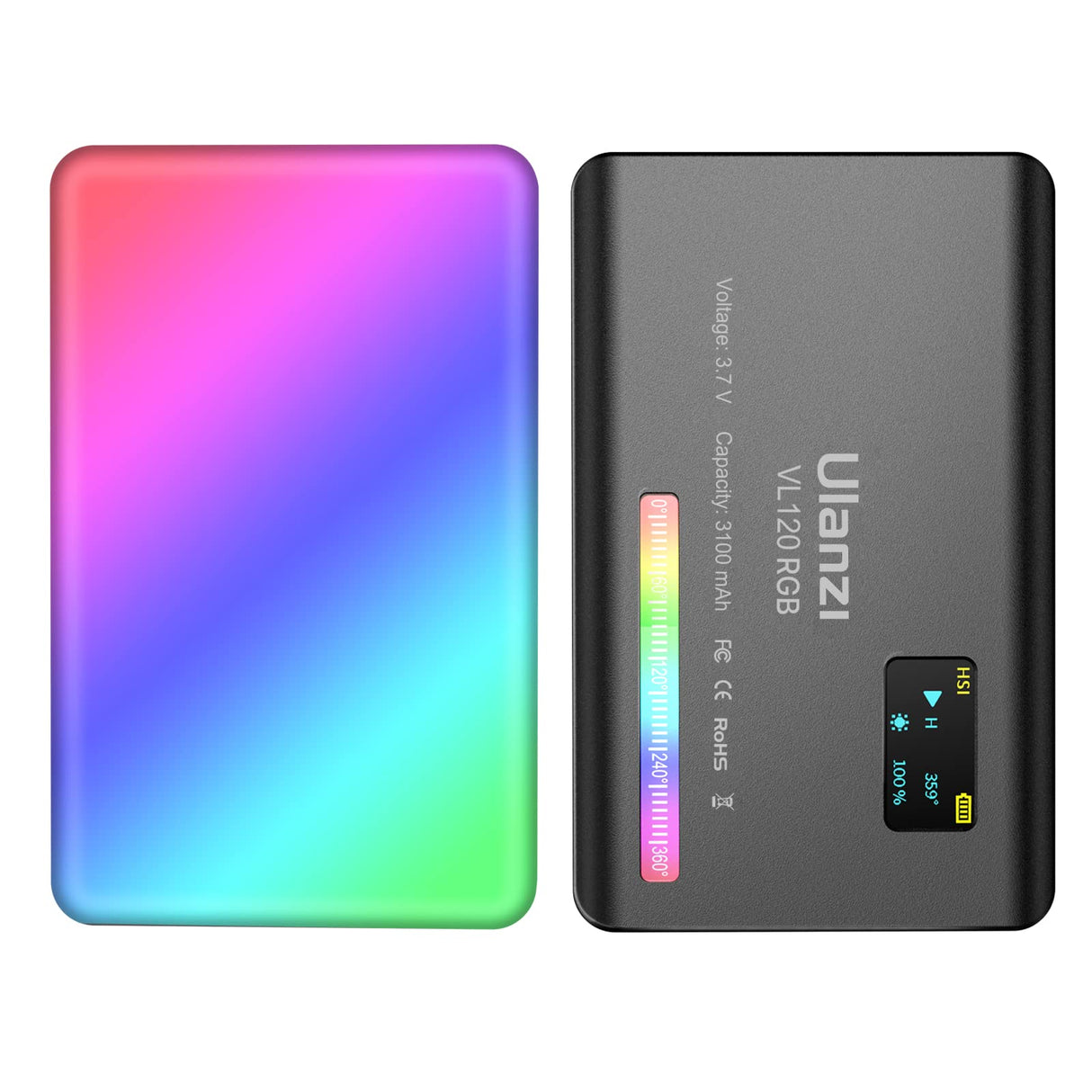 VL120 RGB LED Video Light, 360° Full Color Portable Camera Light, CRI 95+ 2500-9000K Dimmable Panel Lamp w LCD, 3100mAh Rechargeable DSLR Lighting for Vlogging, Photography, Video Conference