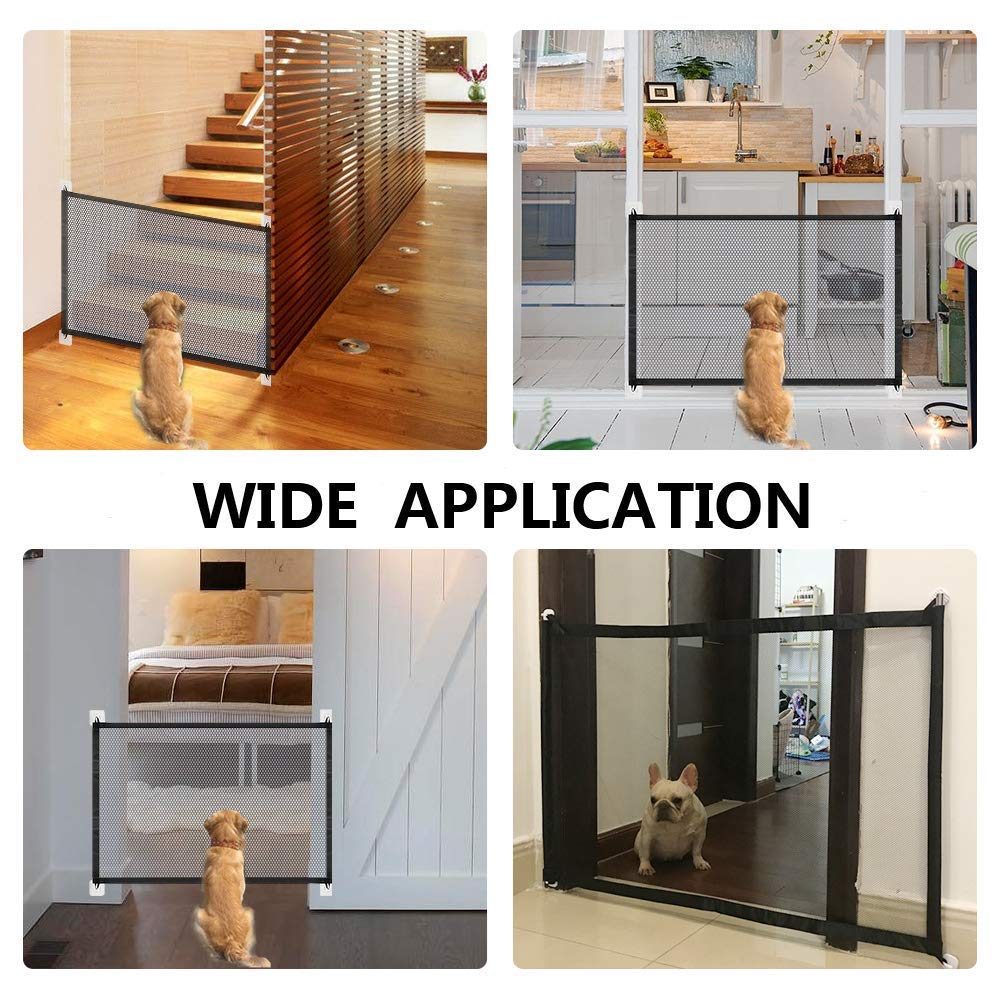 Magic Gate for Dogs, Dog gate, Pet Safety Gate, Portable Folding Mesh Magic Gate, Safet Gate, Safe Guard Install Anywhere, Safety Fence for Hall Doorway (Black)