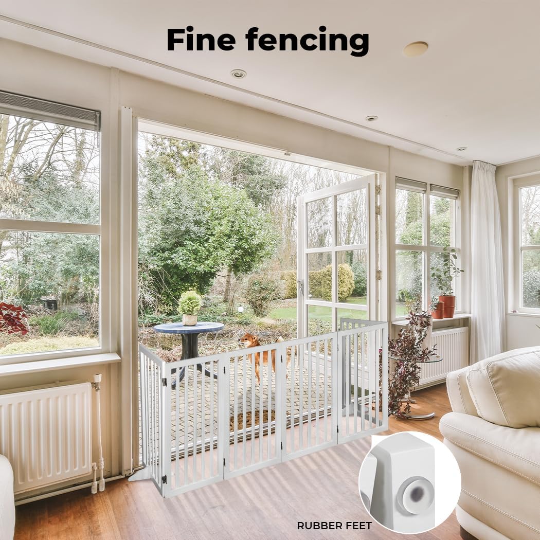 Wooden Pet Gate Dog Fence Retractable Safety Stair Barrier Security Door (White Large-282cm x 80cm x 1.8cm)