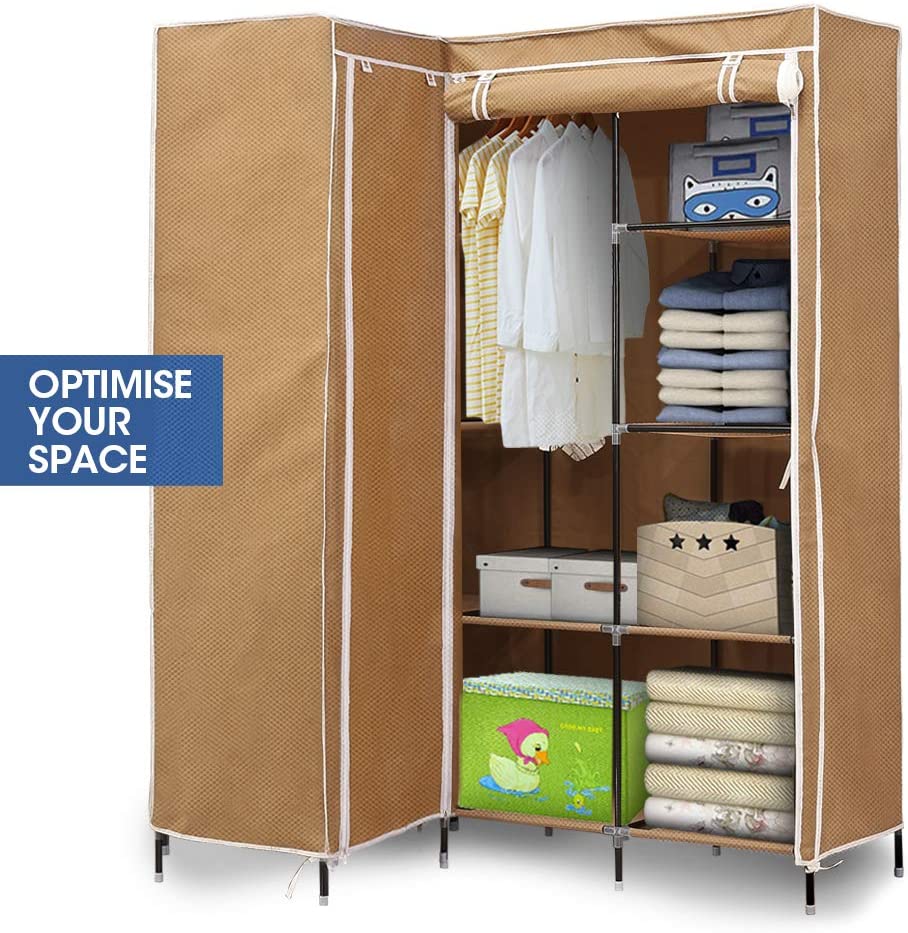 Levede Portable Corner Clothes Closet Wardrobe Storage Organiser Rack Unit Shelf