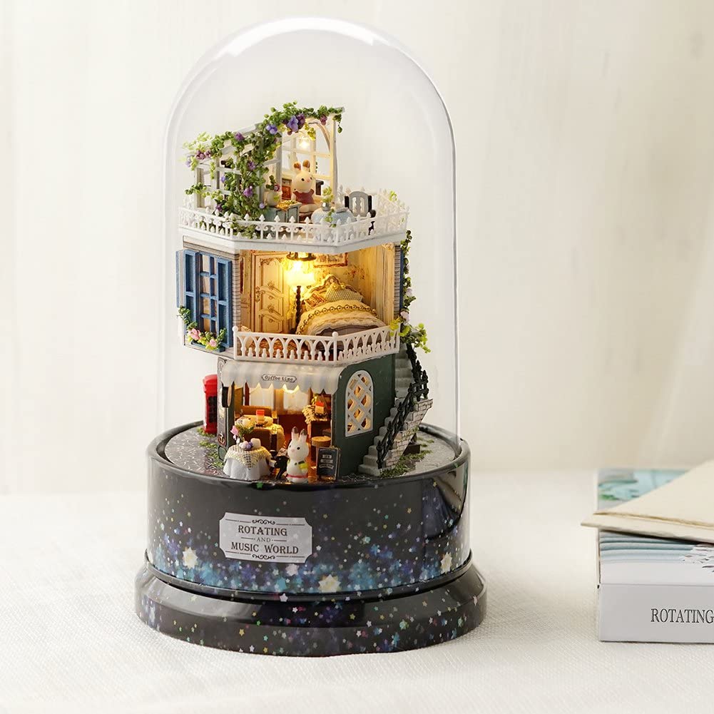 DIY Rotating Dollhouse Miniature with Furniture Kit