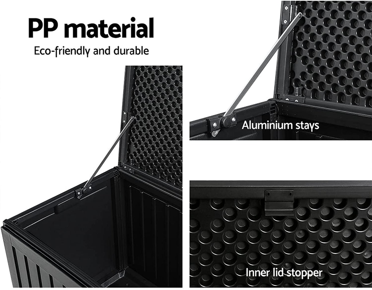 Gardeon Outdoor Storage Box Container Garden Toy Indoor Tool Chest Sheds 270L All Black