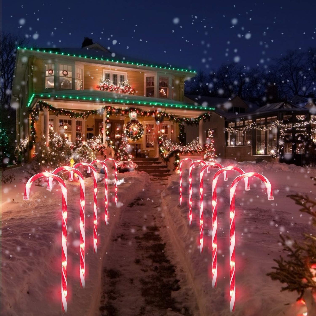 29 Inches Christmas Candy Cane Pathway Markers Set of 12 Christmas Indoor/Outdoor Decoration Lights 8 Blinking Modes