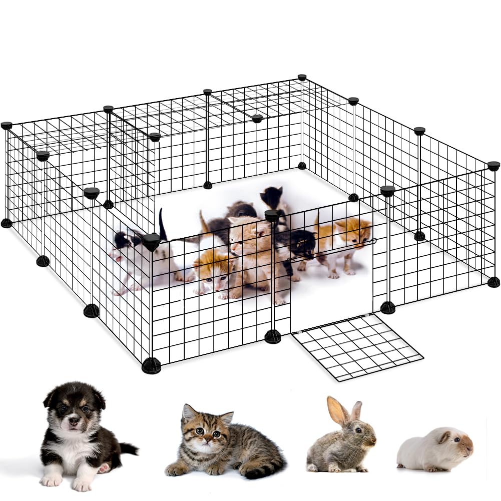 16 Panel Pet Playpen Foldable Small Animal Cage with Door Metal Pet Fence Indoor/Outdoor for Puppy, Rabbit, Kitten, Guinea Pig, Turtle, Hedgehog