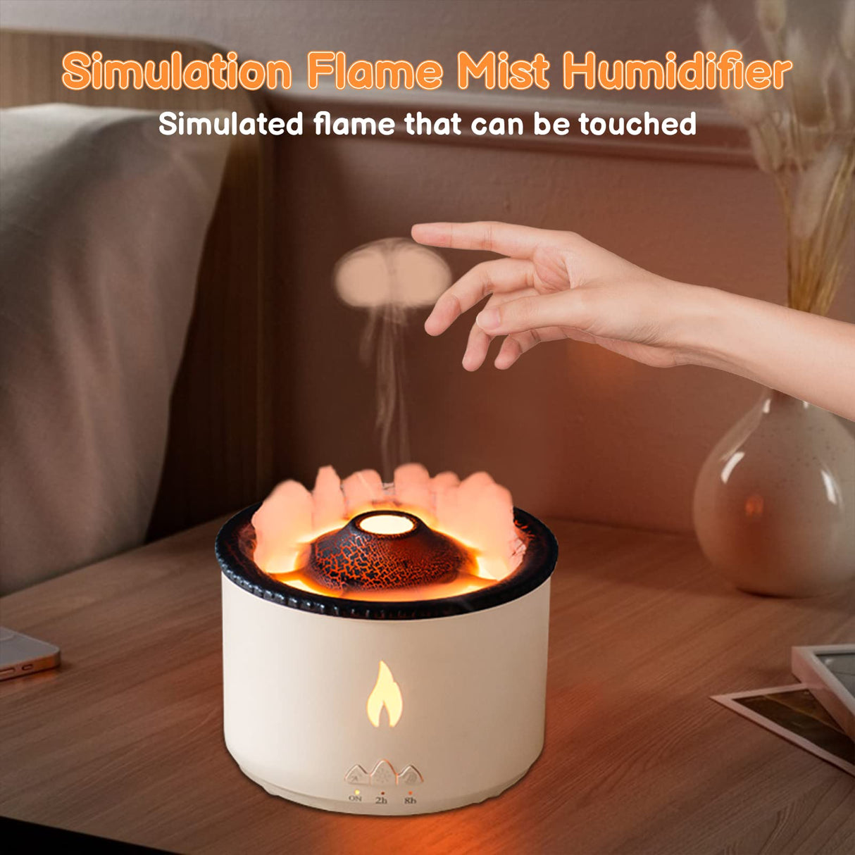 Volcano Humidifier, Ultra Silent Flame Diffuser Humidifier 360ML, Jellyfish/Flame 2 Mist Mode Aromatherapy Humidifier, Waterless Auto Off Air Night Light Bedroom Office, Yellow