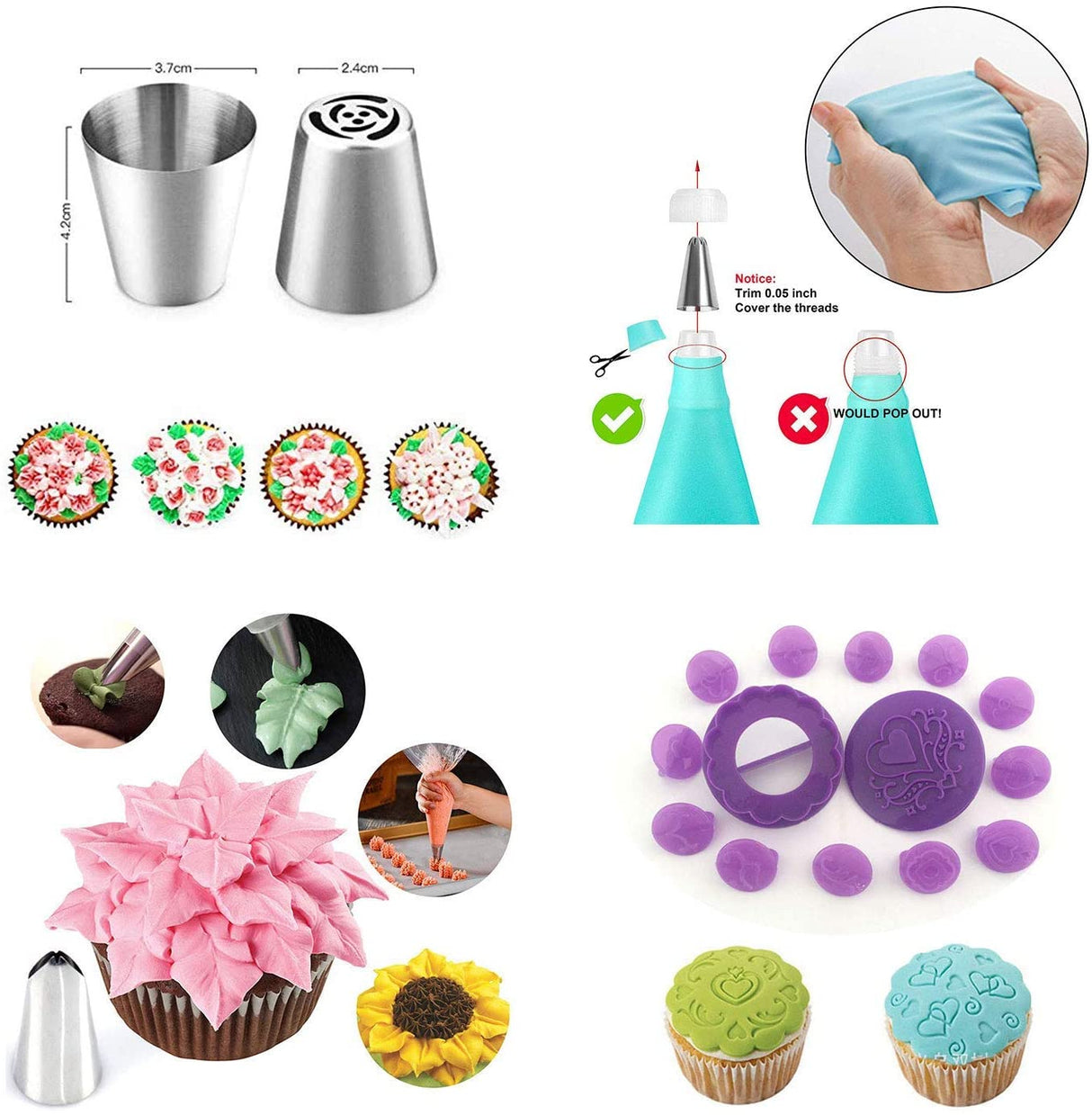 Cake Decorating Supplies Kit for Beginners, Set of 137, Baking Pastry Tools, 1 Turntable stand-55 Numbered Icing Tips with Pattern Chart, Angled Spatula, 8 Russian Piping nozzles-Baking Tools