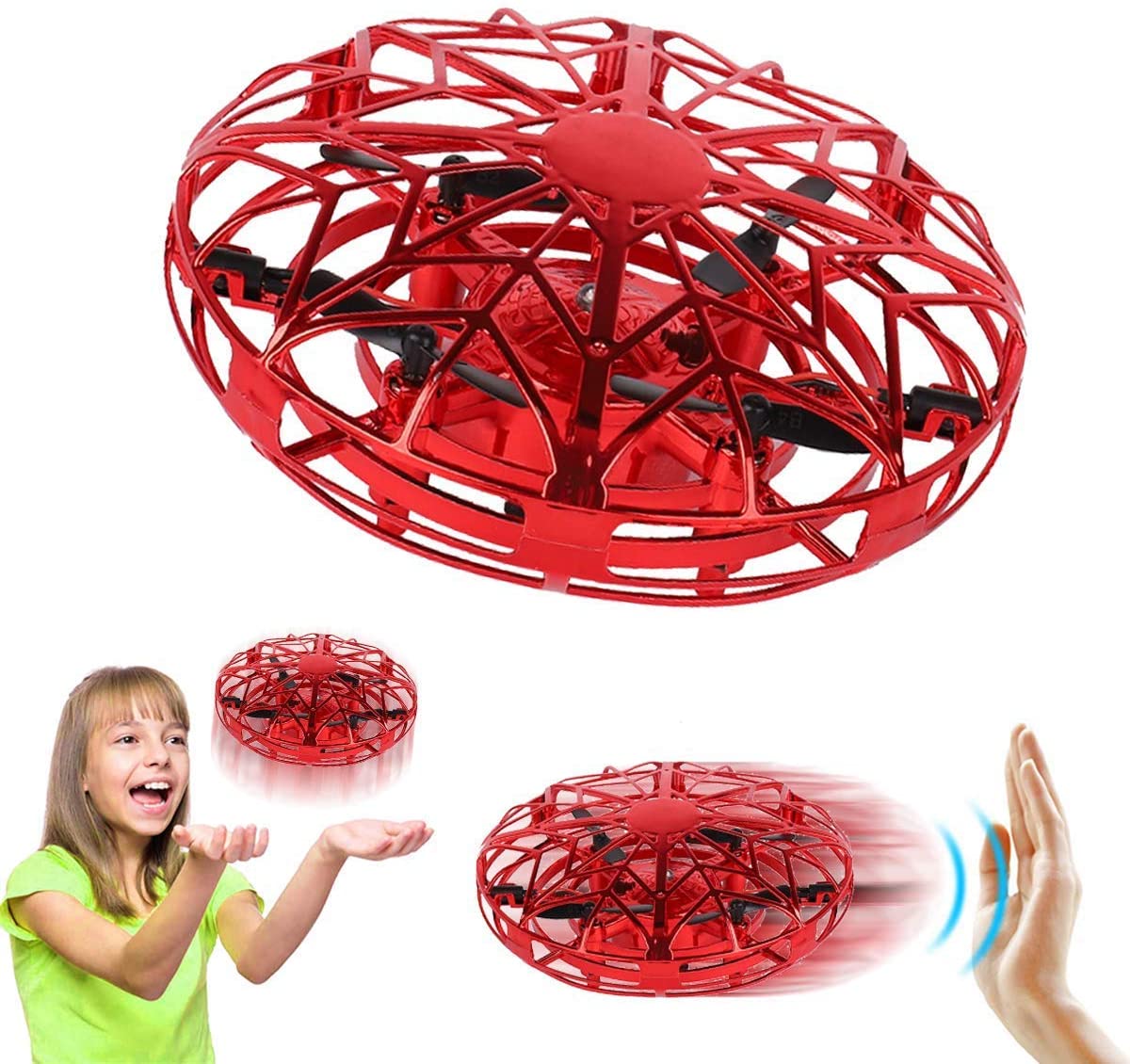 Hand Operated Drones for Kids or Adults - Air Magic Scoot Hands Free Mini Drone Helicopter, Easy Indoor UFO Flying Ball Drone Toys for Boys or Girls (RED)