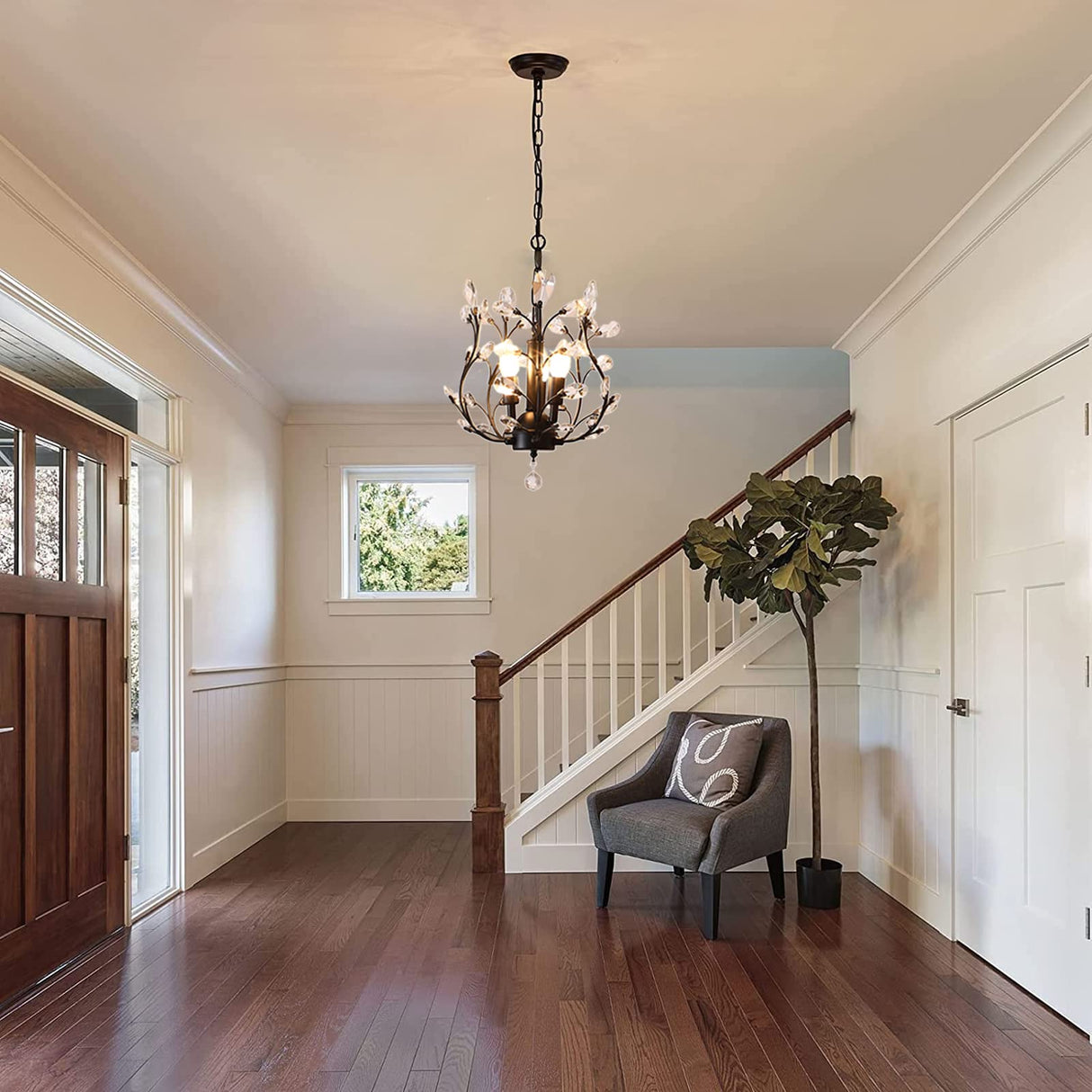 Vintage K9 Clear Crystal Chandeliers,Ceiling Lighting,Pendant Lighting Flush Mounted Fixture with 3 Light for Living Room Dinning Room Restaurant Porch Hallway