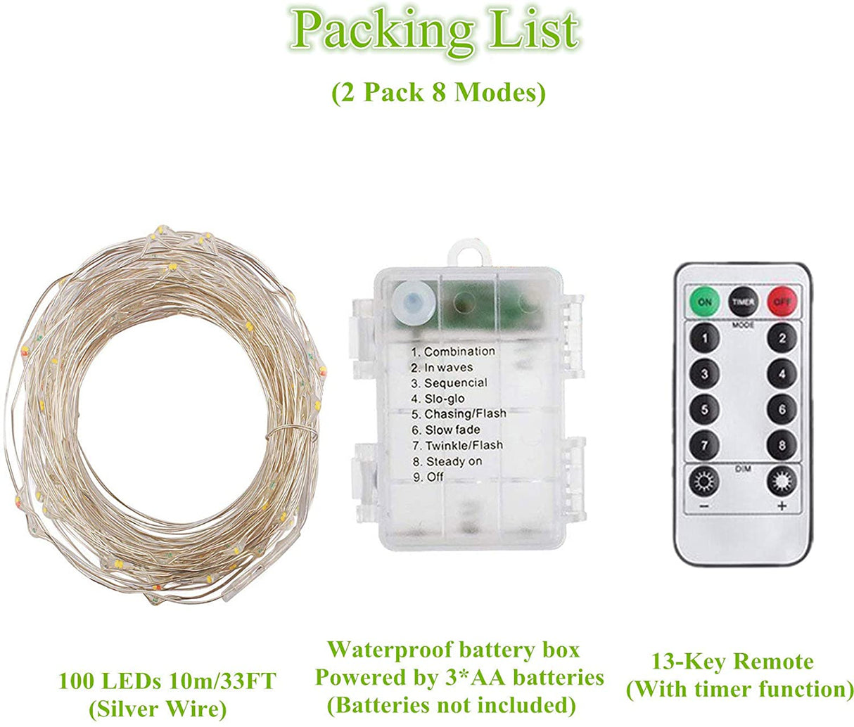 Led String Lights Battery Powered (2 Pack)