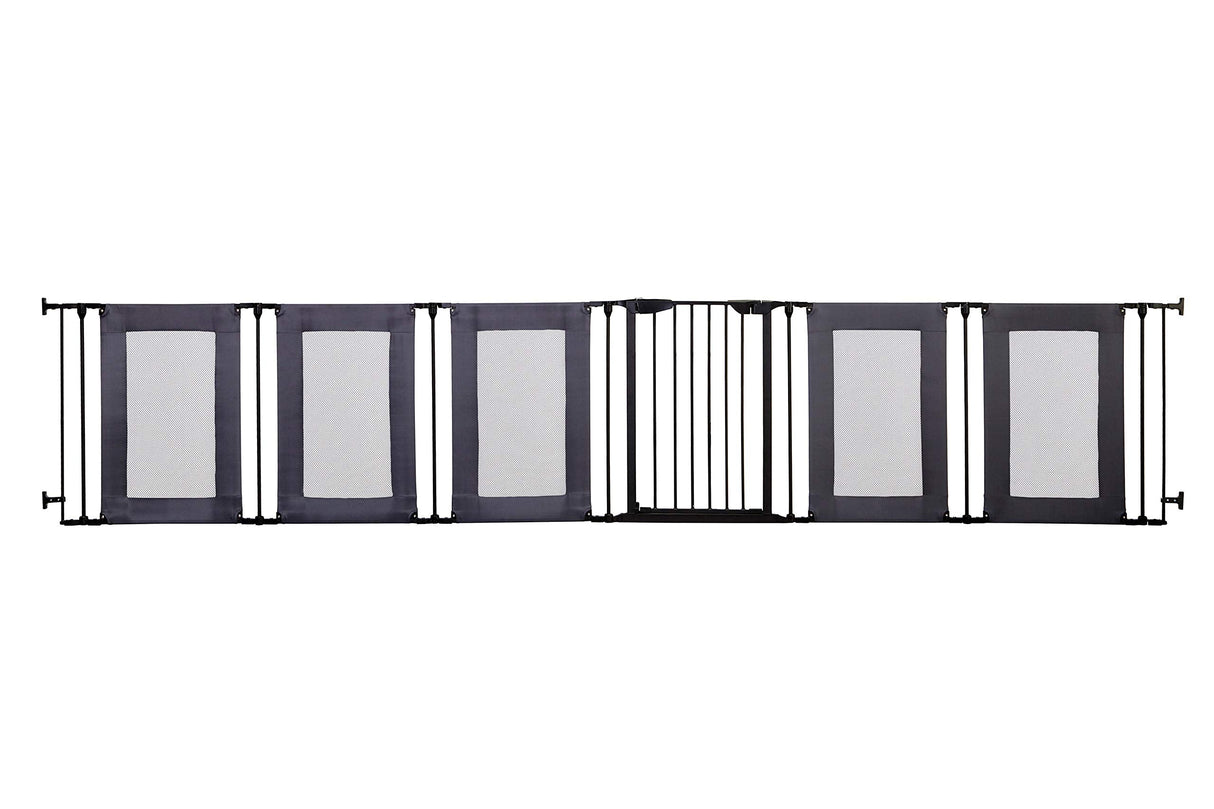 Dreambaby Brooklyn Converta 3-in-1 Play-Pen Baby Safety Gate - with 6 Configurable Mesh Sides Panels - Fireguard & Room Divider - Fits Opening up to 3.8m Wide & 74cm Tall - Black - Model F2031BB