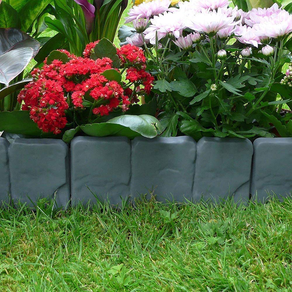 Garden Plastic Fence Edging - 10pcs Imitation Stone Fence Gardening DIY Decorative Garden Landscape Cobbled Stone Lawn Yard Flower Bed Decor,Garden Fence Border