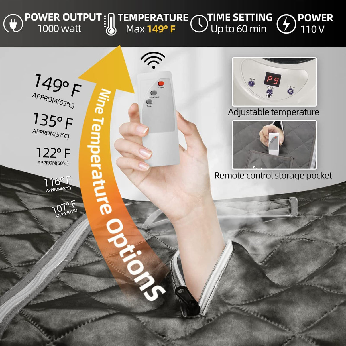 Portable Steam Sauna, Full Size Personal Home Spa with Remote Control, Steamer, Foldable Chair, Portable Sauna for Home