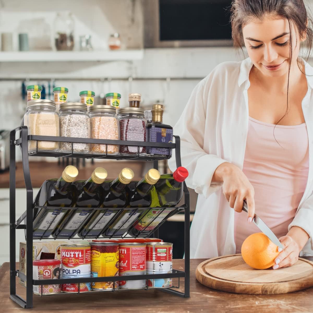 Spice Rack - 3 Tiers Countertop Kitchen Organizer Storage Rack Seasoning Storage Basket, Workbench Storage Basket, 17" x 7" x 16.5".