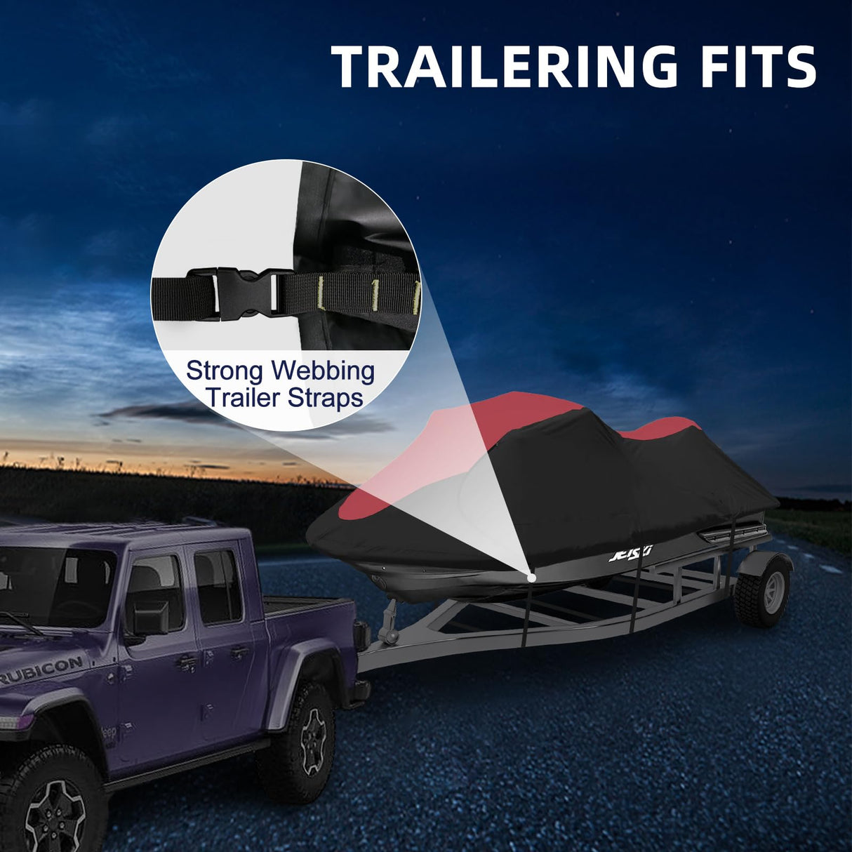 600D Jet Ski Cover - Trailerable Seadoo Cover, Waterproof Jetski Cover, PWC Cover Fits Seadoo, Yamaha, Kawasaki, Jet Ski Watercraft Cover Fits from 116"-125" (2 Seater), Red & Black